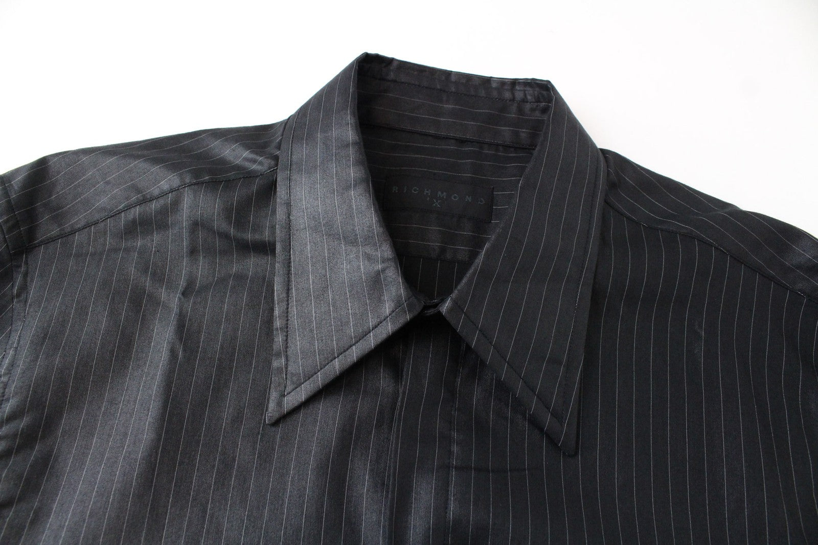 RICHMOND Men Shirt 46 Dark Grey Cotton Blend Striped Long Sleeved Button-Up
