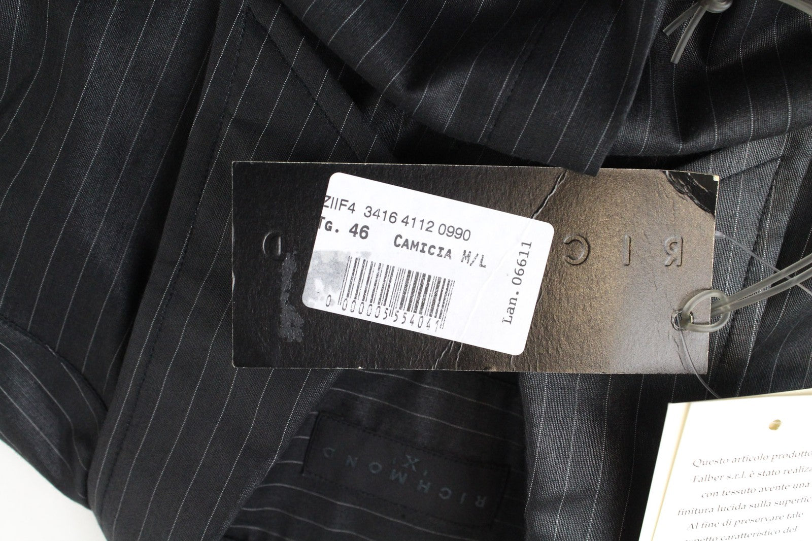 RICHMOND Men Shirt 46 Dark Grey Cotton Blend Striped Long Sleeved Button-Up