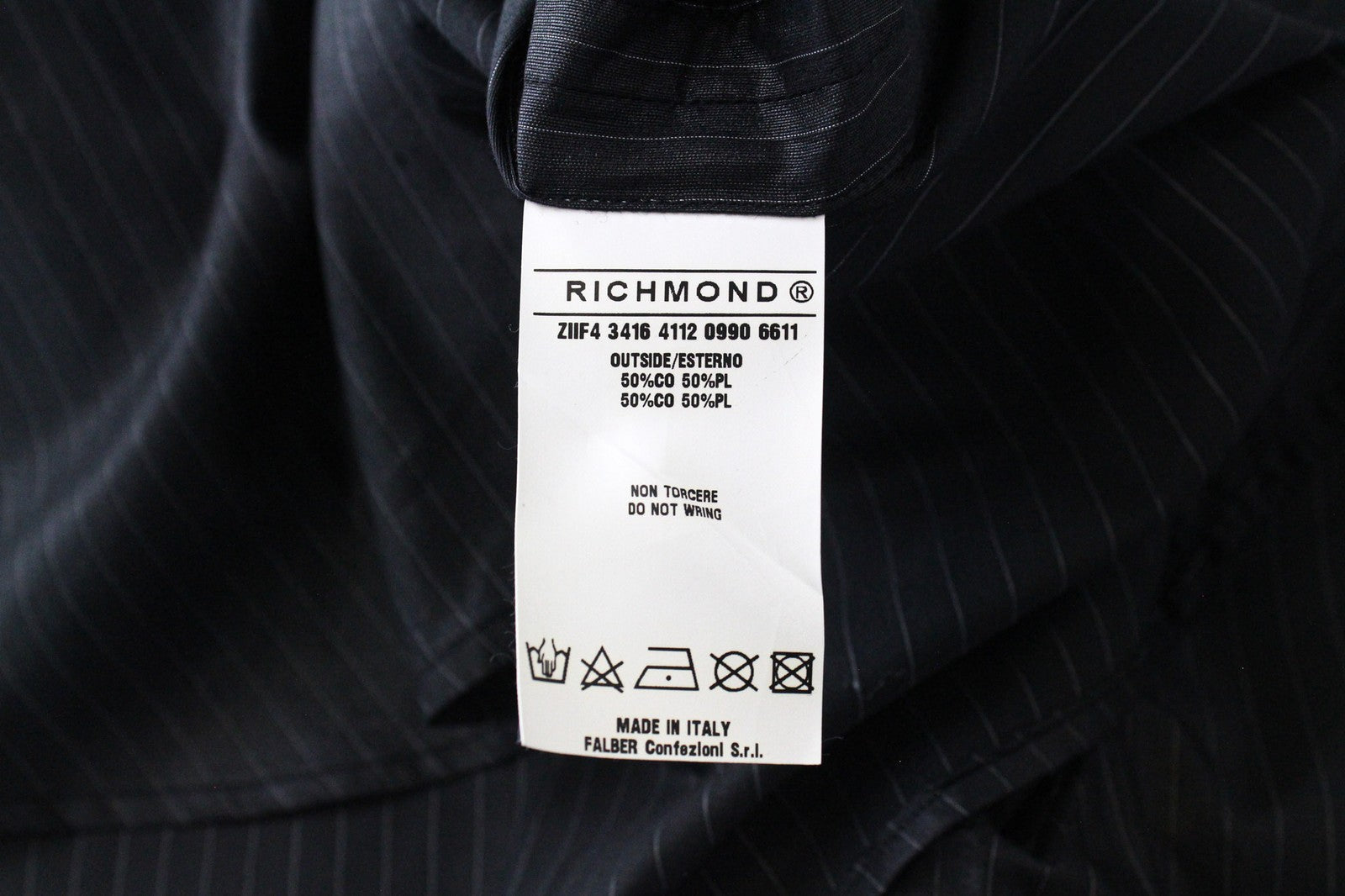 RICHMOND Men Shirt 46 Dark Grey Cotton Blend Striped Long Sleeved Button-Up