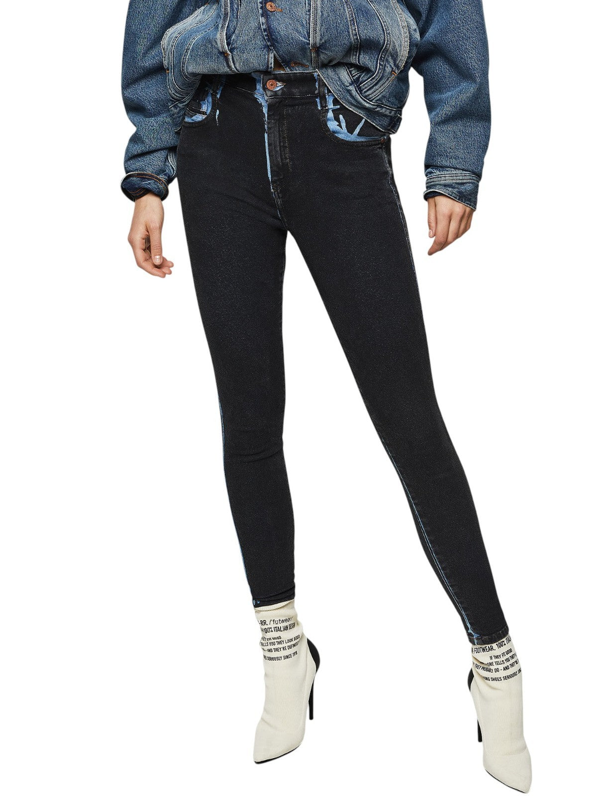 DIESEL Slandy-High-SP1 0094B Women Jeans W23/L30 Girls Grey Super Skinny Stretch