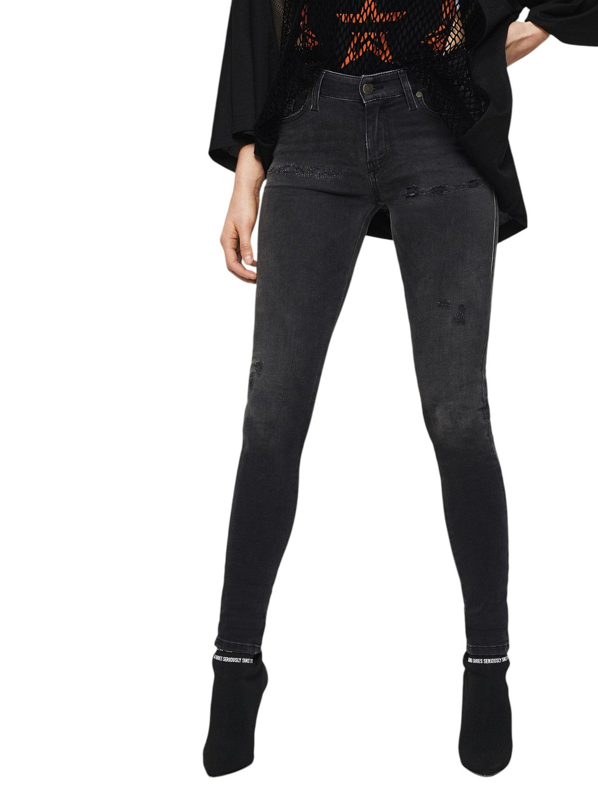 DIESEL Slandy 069GI Women Jeans W23/L32 Girls Black Super Slim Skinny Stretch