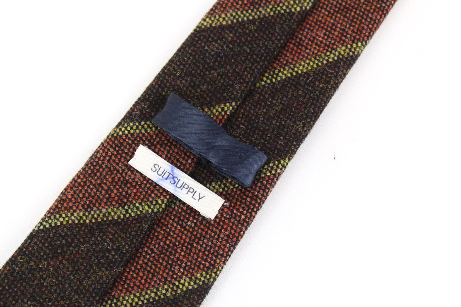 SUITSUPPLY Men Tie ~150 x 8 cm Brown Striped Pointed-End Classic Pure Wool