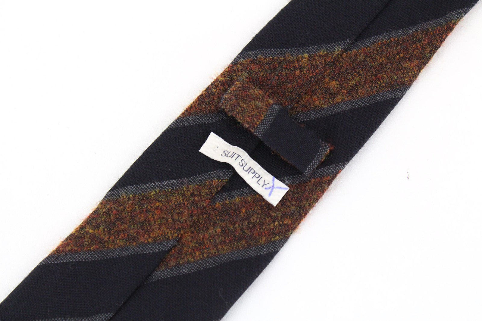 SUITSUPPLY Men Tie ~150 x 8 cm Brown Navy Striped Pointed-End Wool Silk Blend