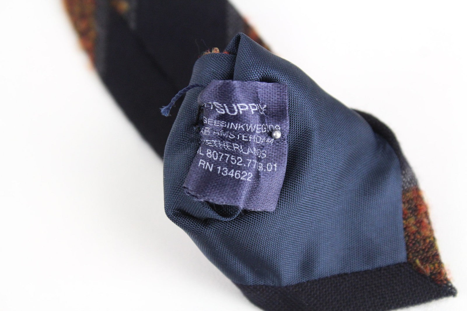 SUITSUPPLY Men Tie ~150 x 8 cm Brown Navy Striped Pointed-End Wool Silk Blend