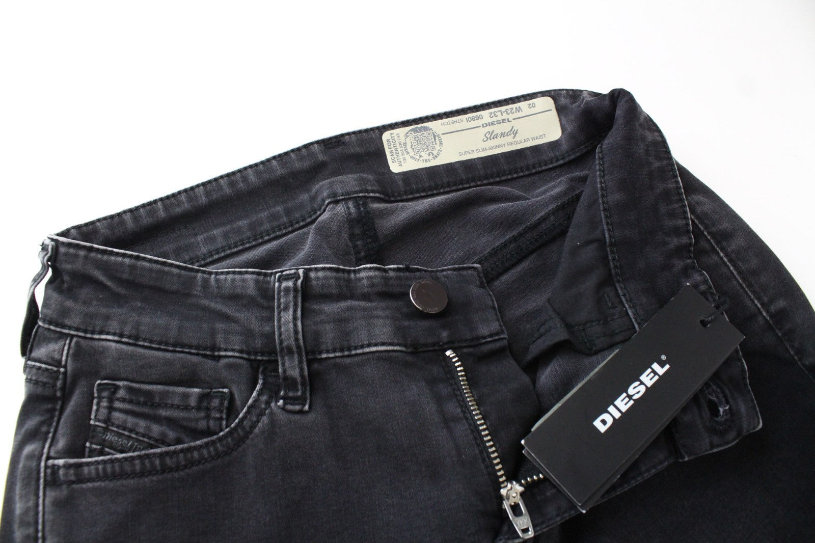 DIESEL Slandy 0680I Women Jeans W23/L32 Girls Super Slim-Skinny Black Stretch