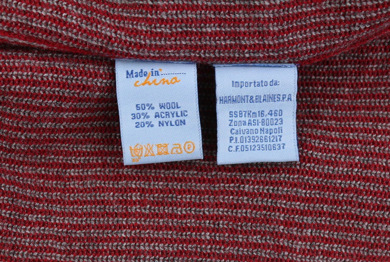 HARMONT & BLAINE Men Jumper 2XL Red Grey Pinstriped Print Wool Blend Knit