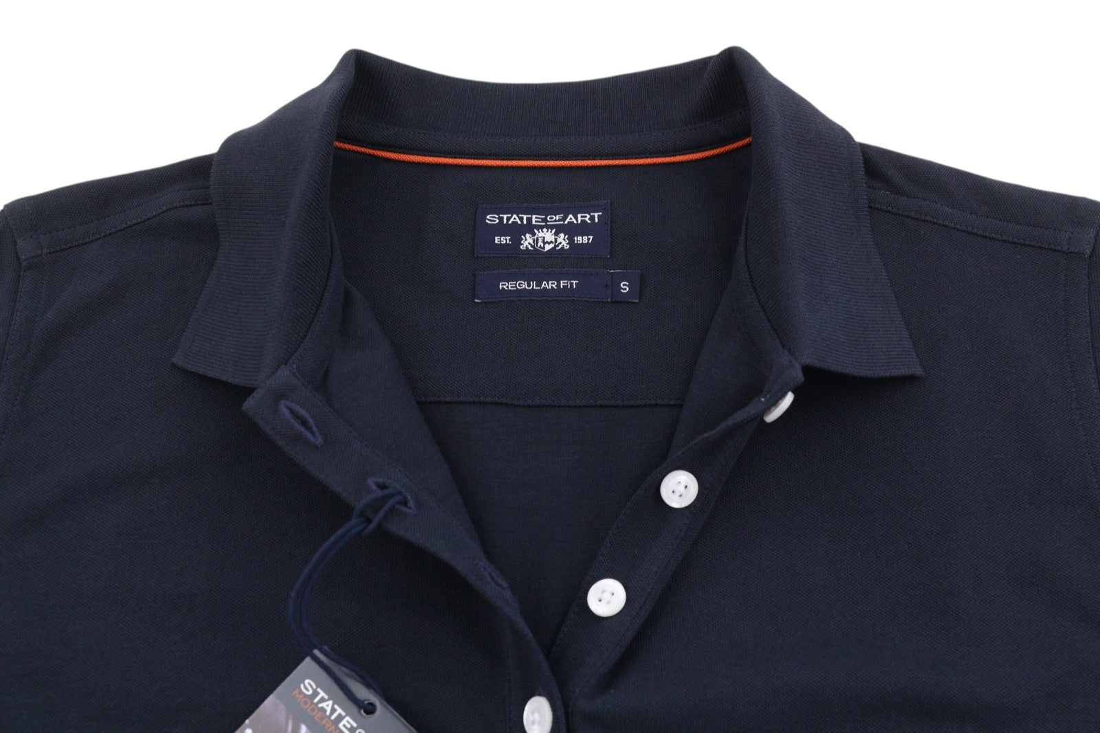 STATE OF ART Men Polos L Dark Blue Cotton Half Button Neck Short Sleeve