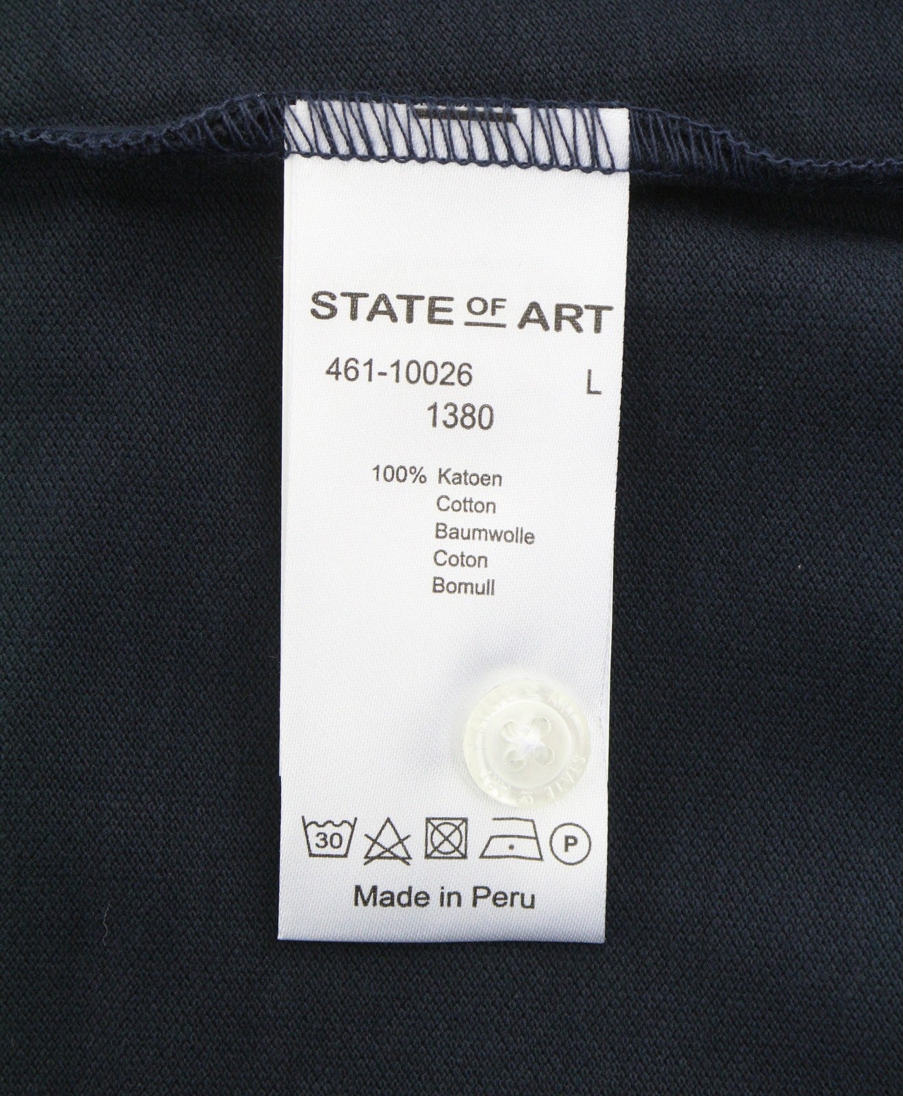 STATE OF ART Men Polos L Dark Blue Cotton Half Button Neck Short Sleeve