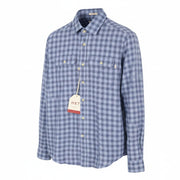 HACKETT Men Shirt S Blue Check Linen Blend Button Up Patched Pockets