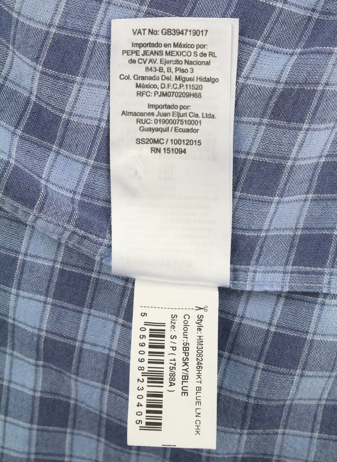 HACKETT Men Shirt S Blue Check Linen Blend Button Up Patched Pockets