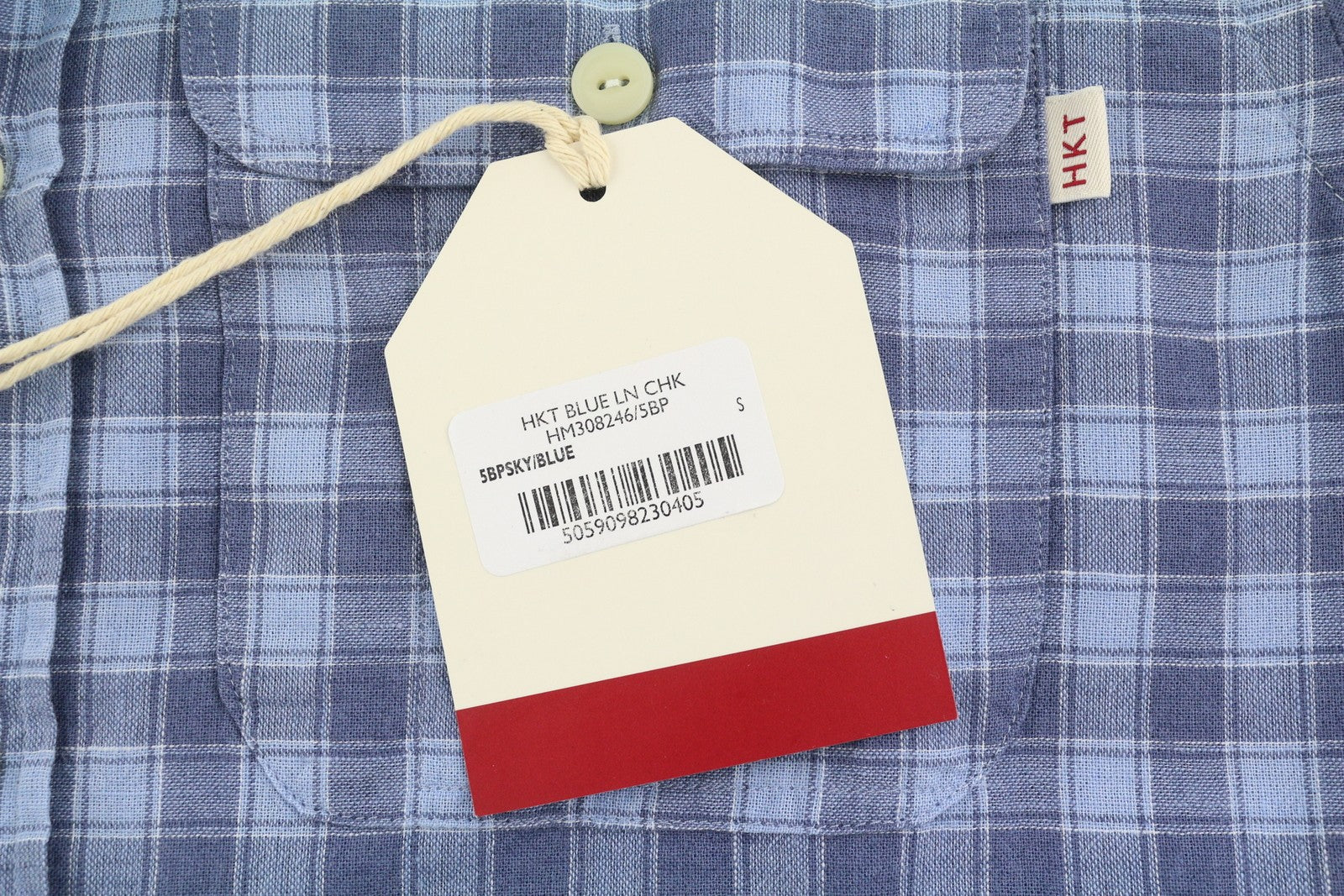 HACKETT Men Shirt S Blue Check Linen Blend Button Up Patched Pockets