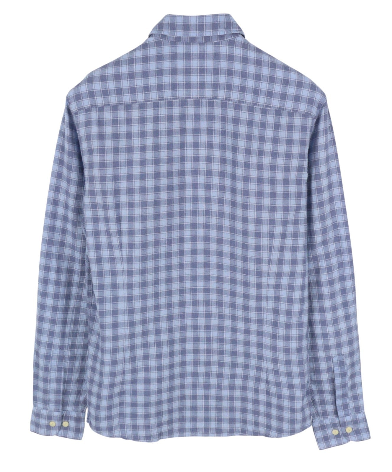 HACKETT Men Shirt S Blue Check Linen Blend Button Up Patched Pockets