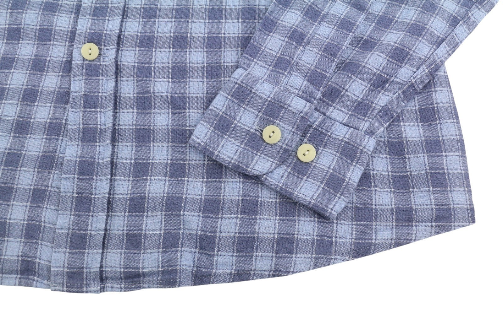 HACKETT Men Shirt S Blue Check Linen Blend Button Up Patched Pockets
