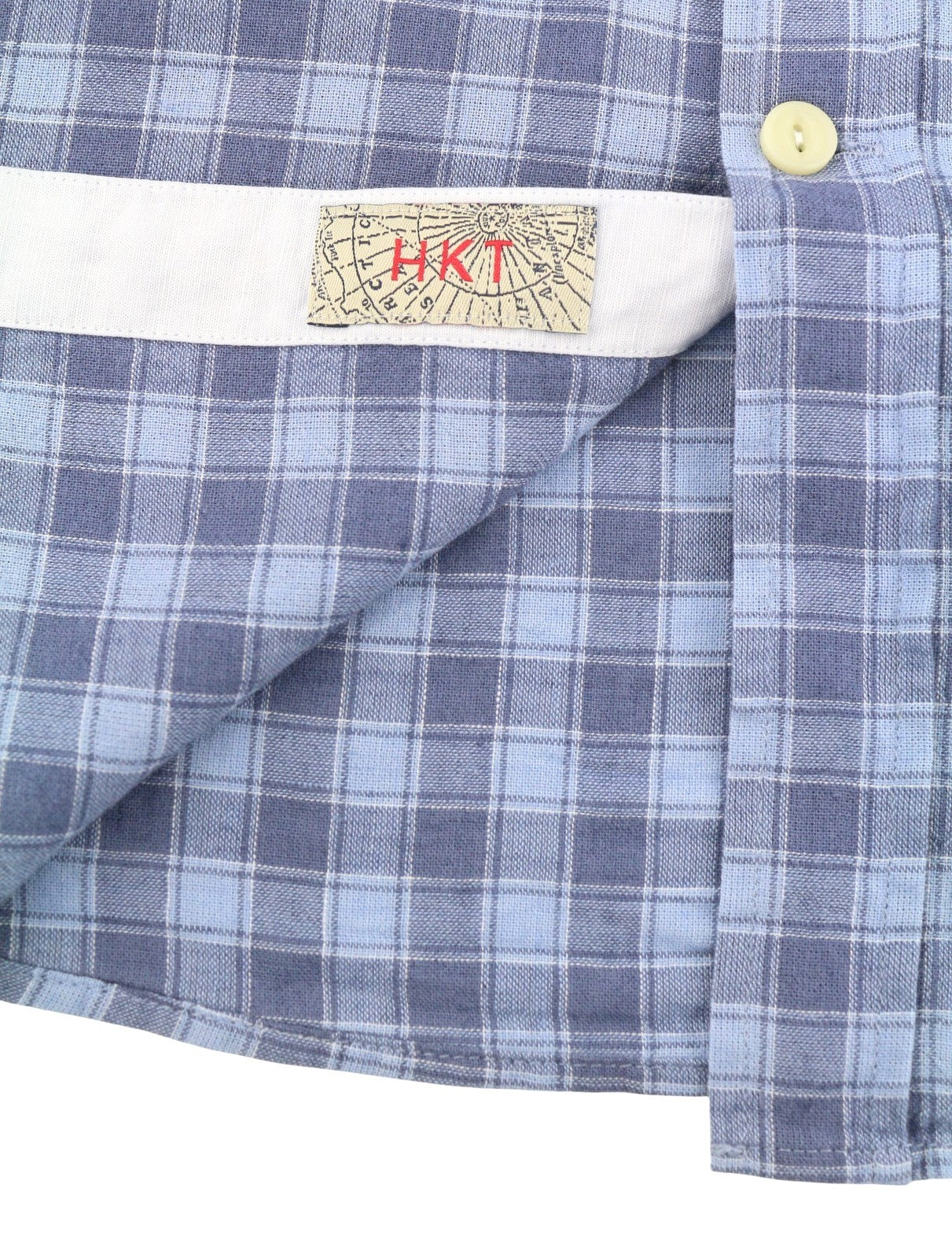 HACKETT Men Shirt S Blue Check Linen Blend Button Up Patched Pockets