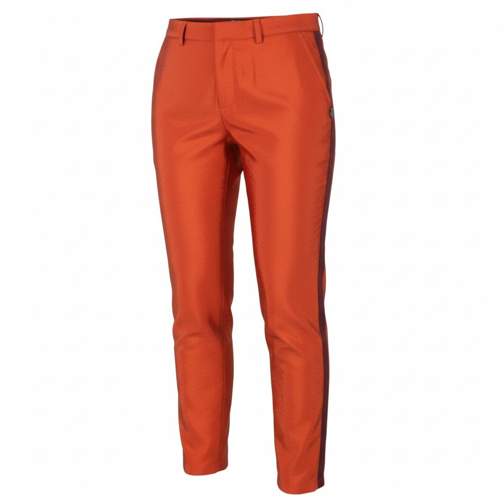 MAISON SCOTCH Women Trousers S W32 Orange Shiny Look Sideline Zipper Slim Fit