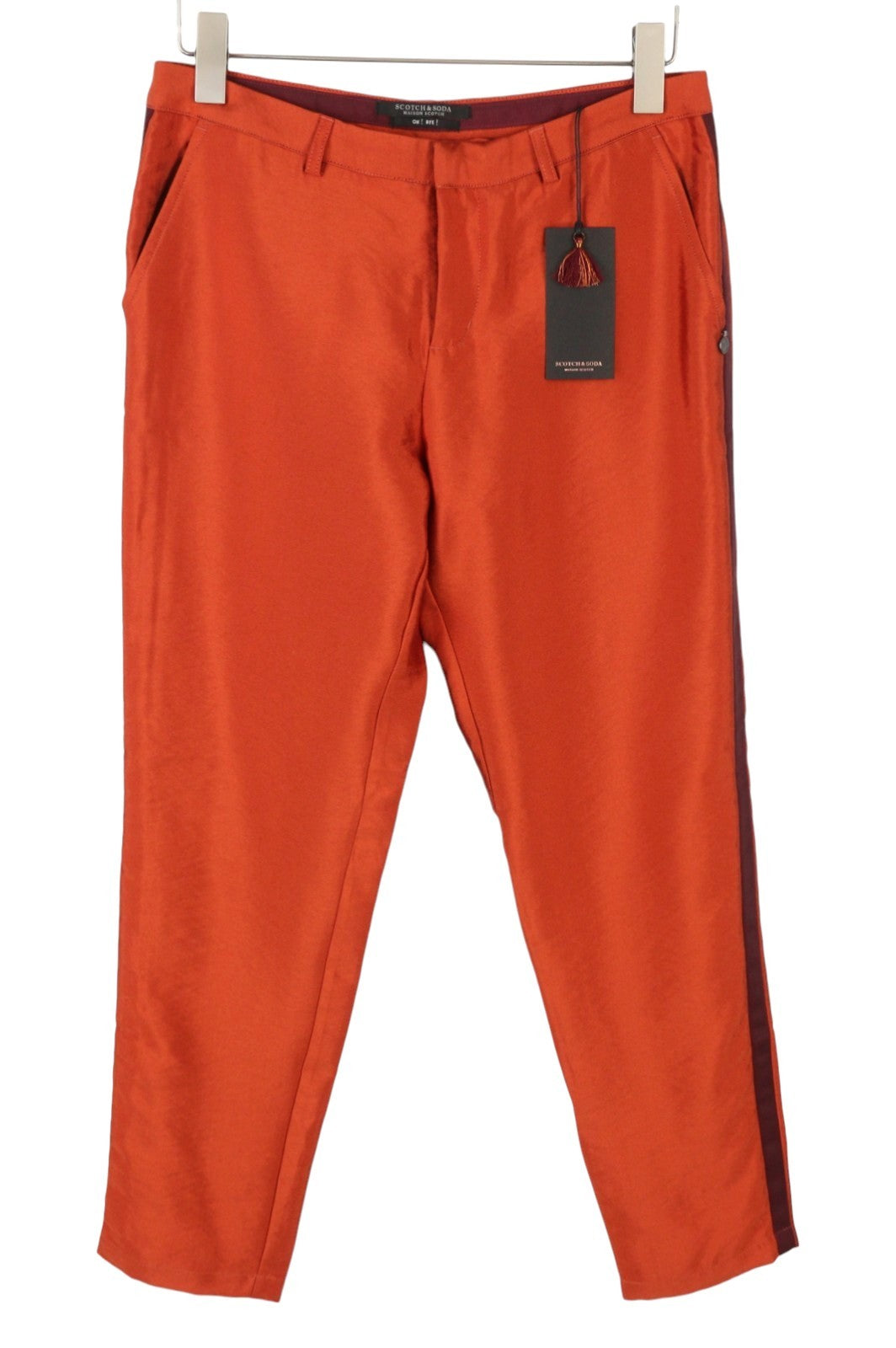 MAISON SCOTCH Women Trousers S W32 Orange Shiny Look Sideline Zipper Slim Fit