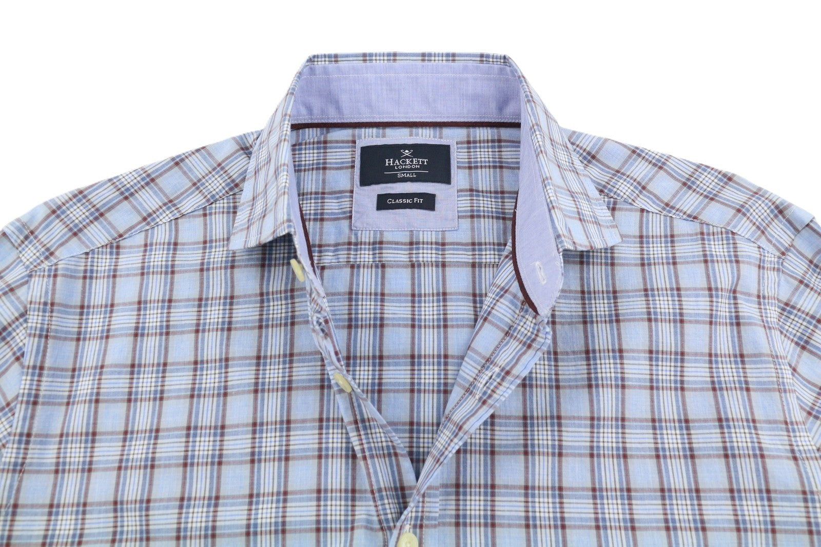 HACKETT Lakes Men Shirt S Blue Plaid Cutaway Neck Classic Fit Button-Up