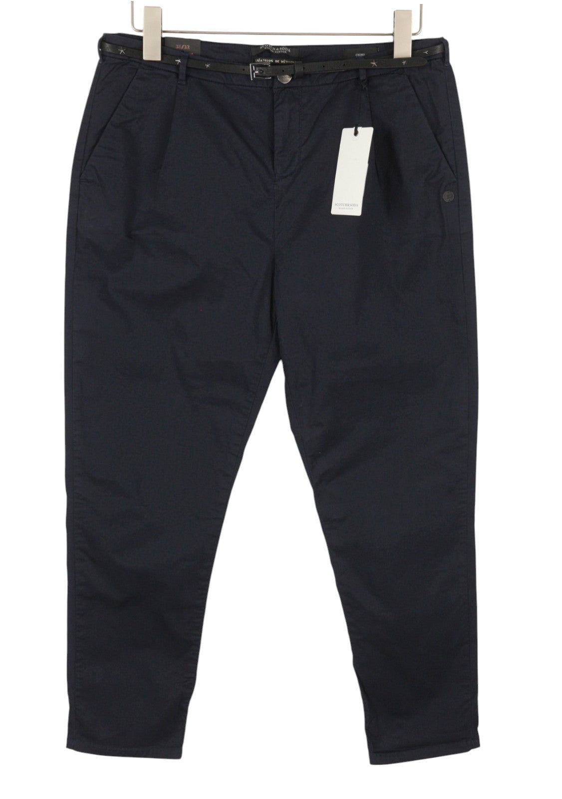 MAISON SCOTCH Women Trousers W31/L32 Dark Blue Belted Cropped Slim Fit Chino