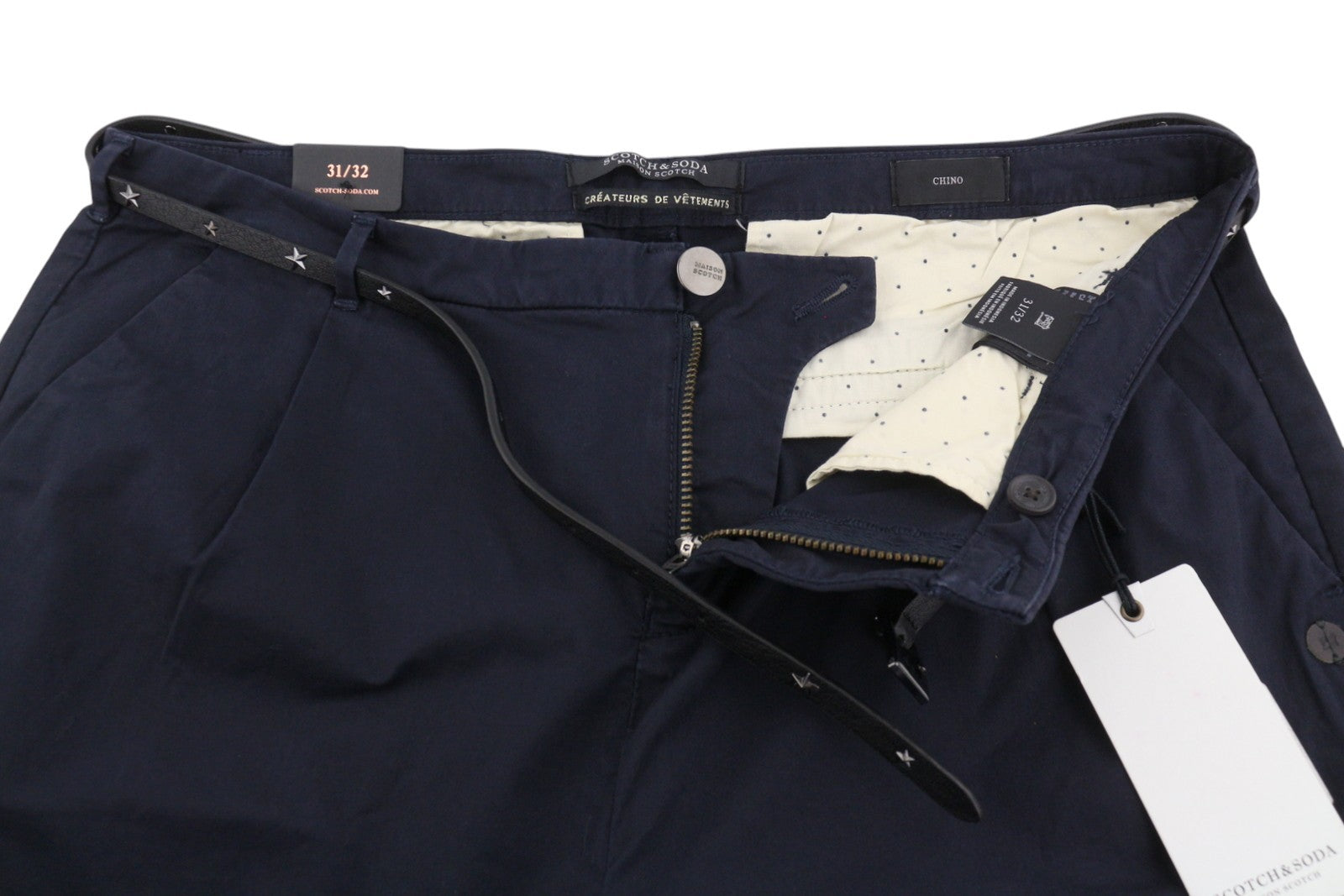MAISON SCOTCH Women Trousers W31/L32 Dark Blue Belted Cropped Slim Fit Chino