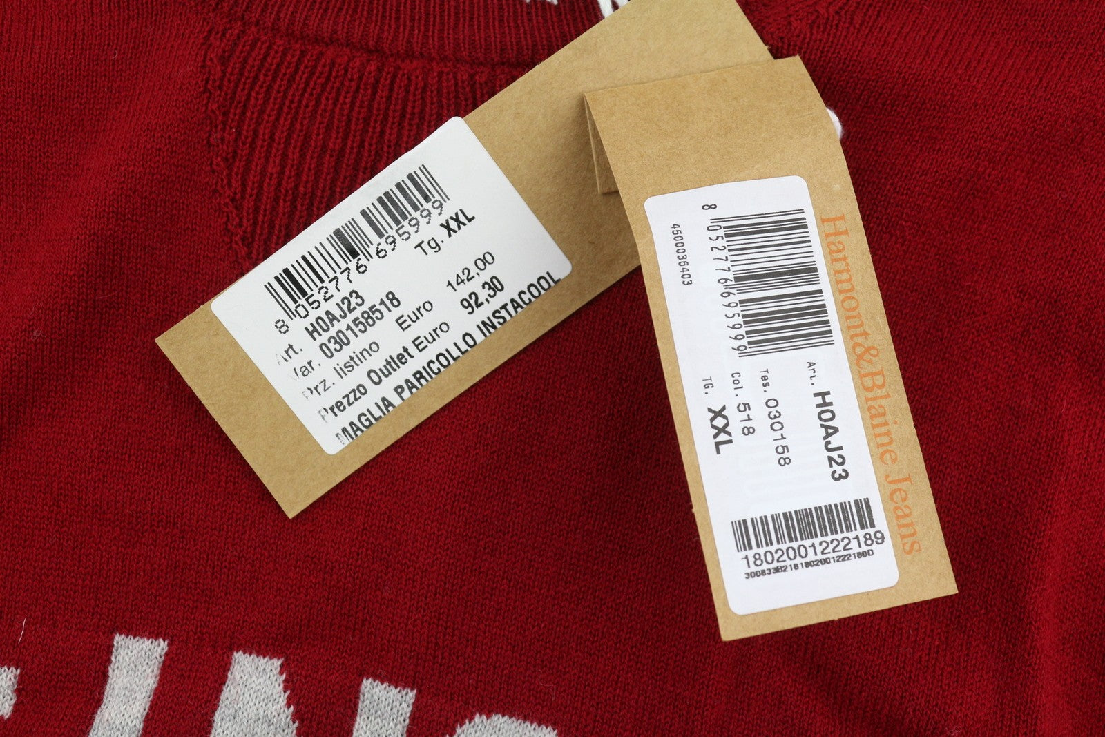 HARMONT & BLAINE Men Jumper 2XL Red Wool Blend Tight Knit Print Stretch Pull On