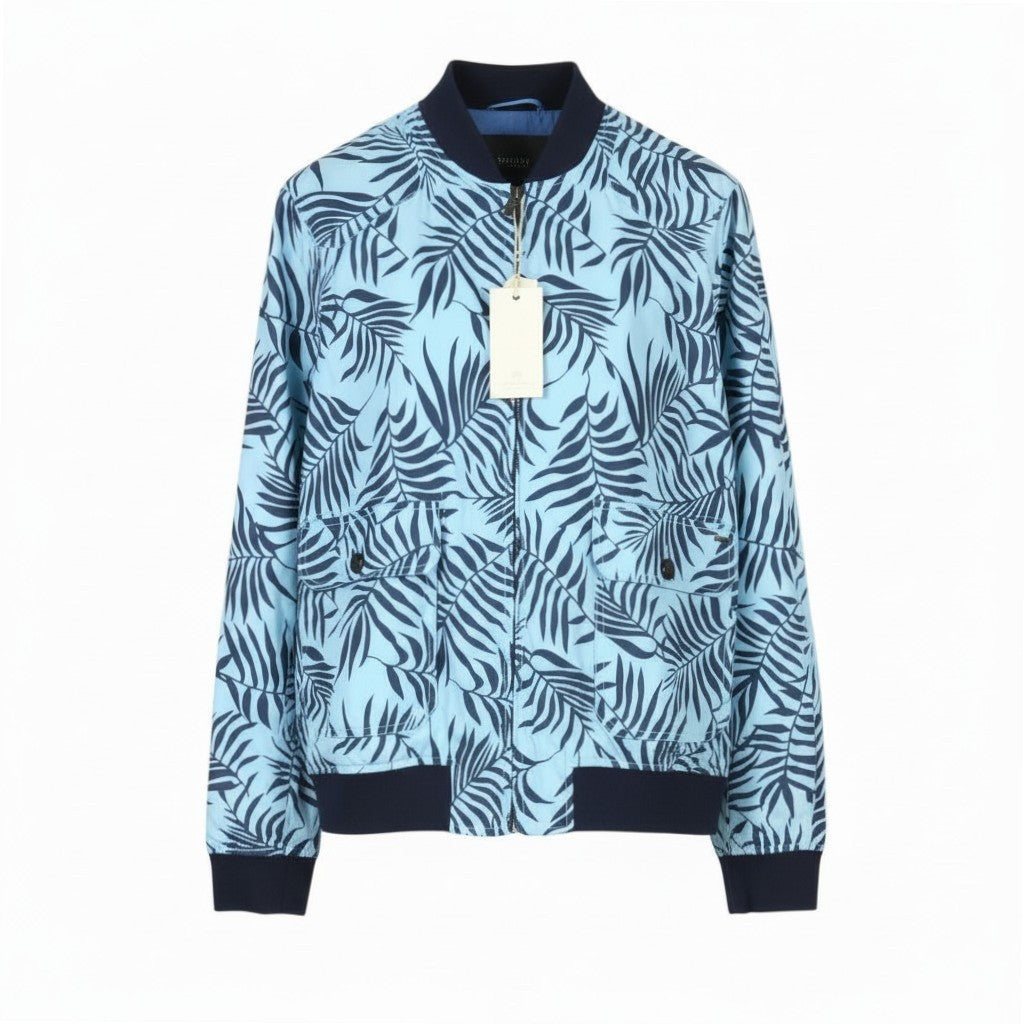 SCOTCH & SODA Men Jacket L Blue Patterned Reversible Lightweight Bomber