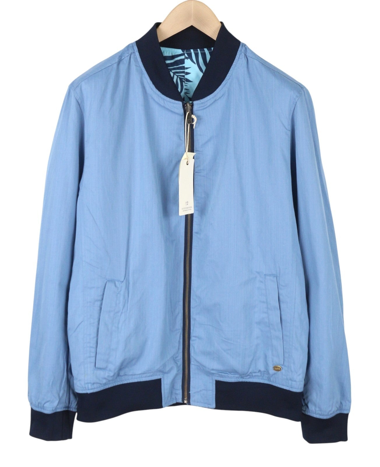 SCOTCH & SODA Men Jacket L Blue Patterned Reversible Lightweight Bomber