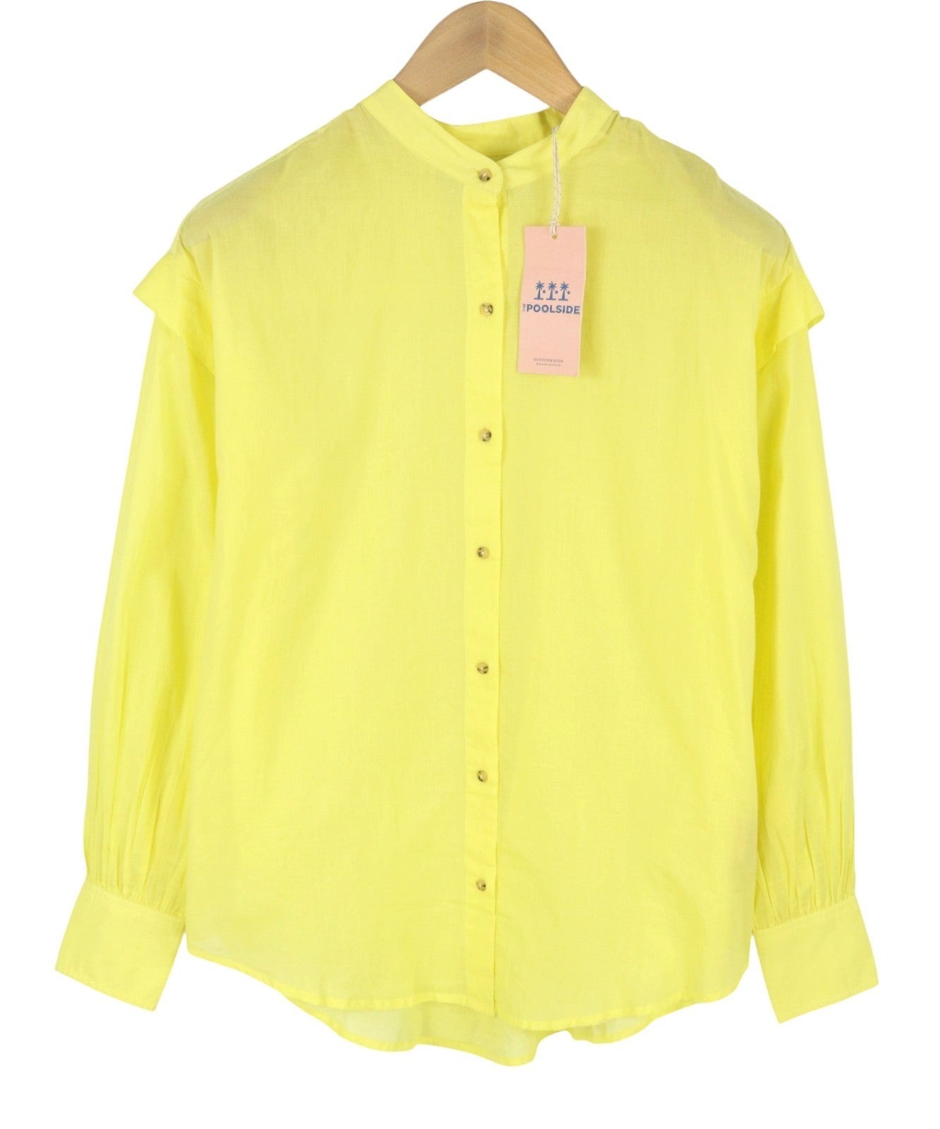 MAISON SCOTCH Women Blouse M Yellow Mandarin Neck Button-Up Poolside