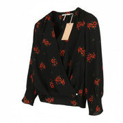 MAISON SCOTCH Women Blouse XS Black Floral Print Wrap Long Sleeve