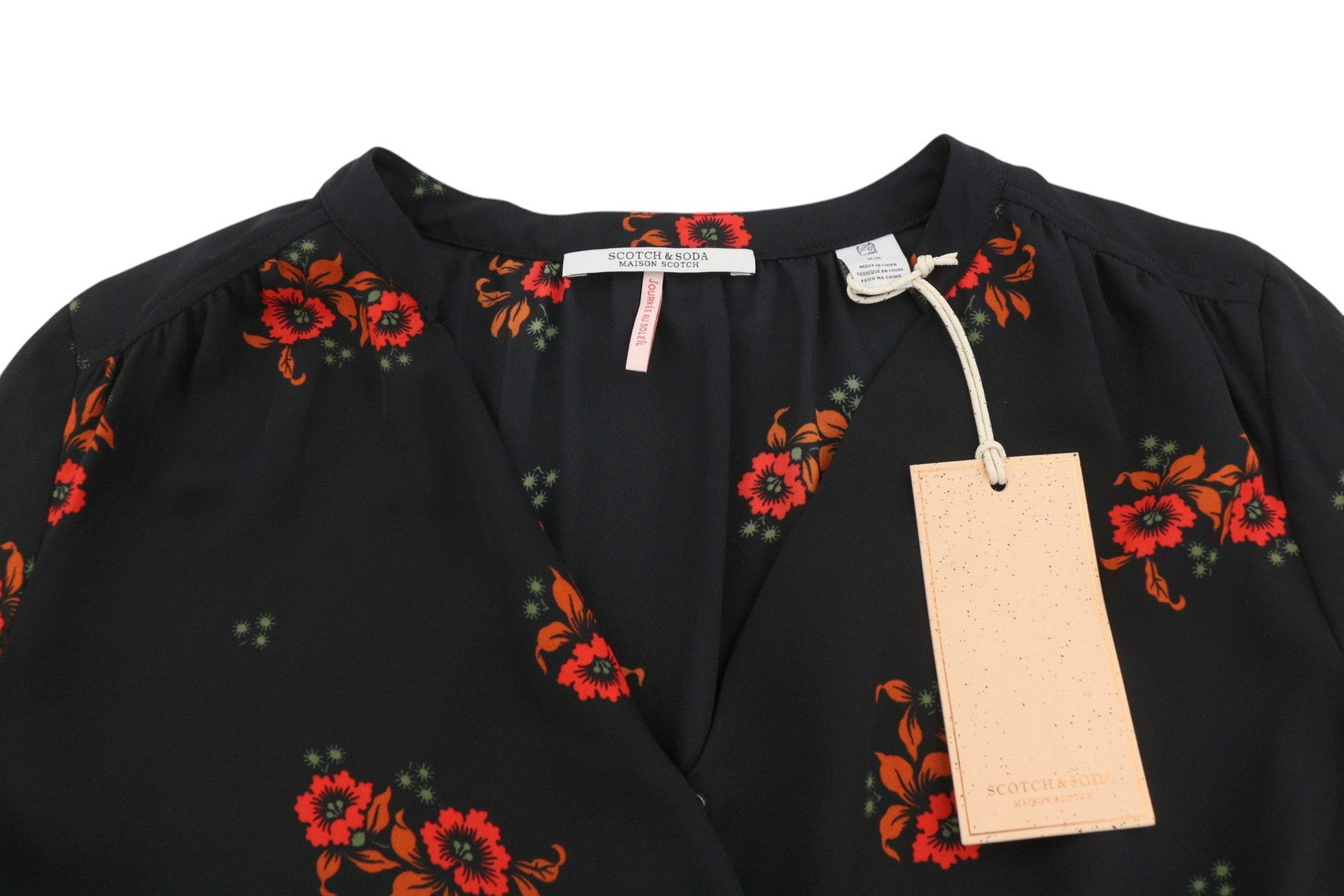 MAISON SCOTCH Women Blouse XS Black Floral Print Wrap Long Sleeve