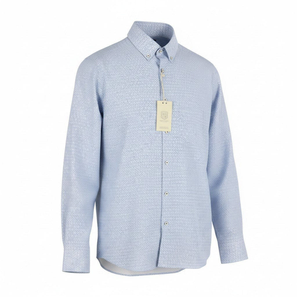 STATE OF ART Men Shirt S Blue Patterned Satin-Fine Button Down Neck