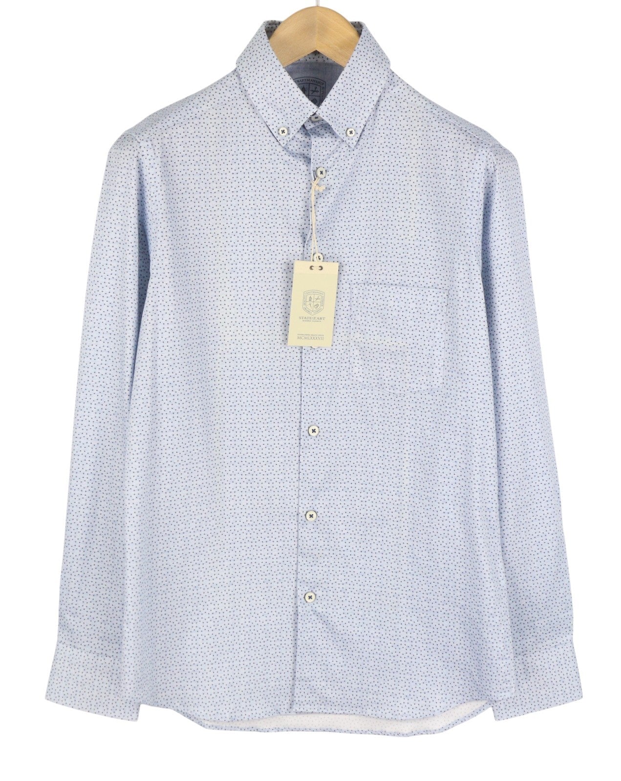 STATE OF ART Men Shirt S Blue Patterned Satin-Fine Button Down Neck