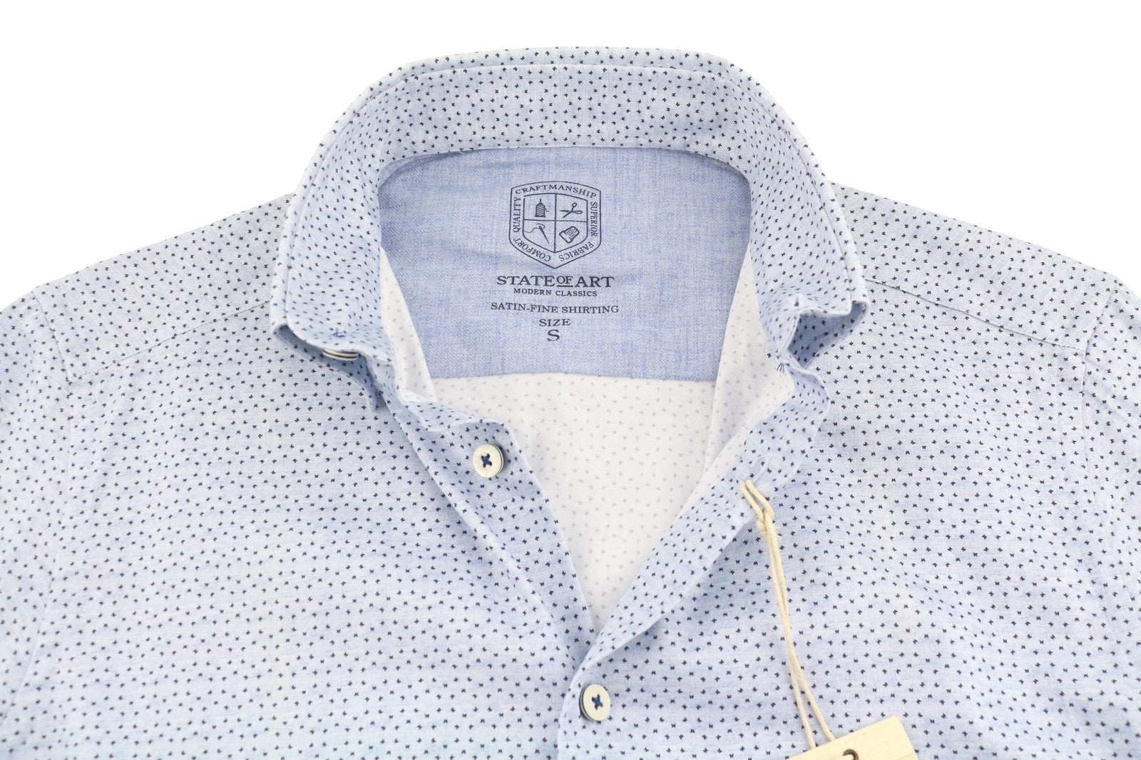 STATE OF ART Men Shirt S Blue Patterned Satin-Fine Button Down Neck