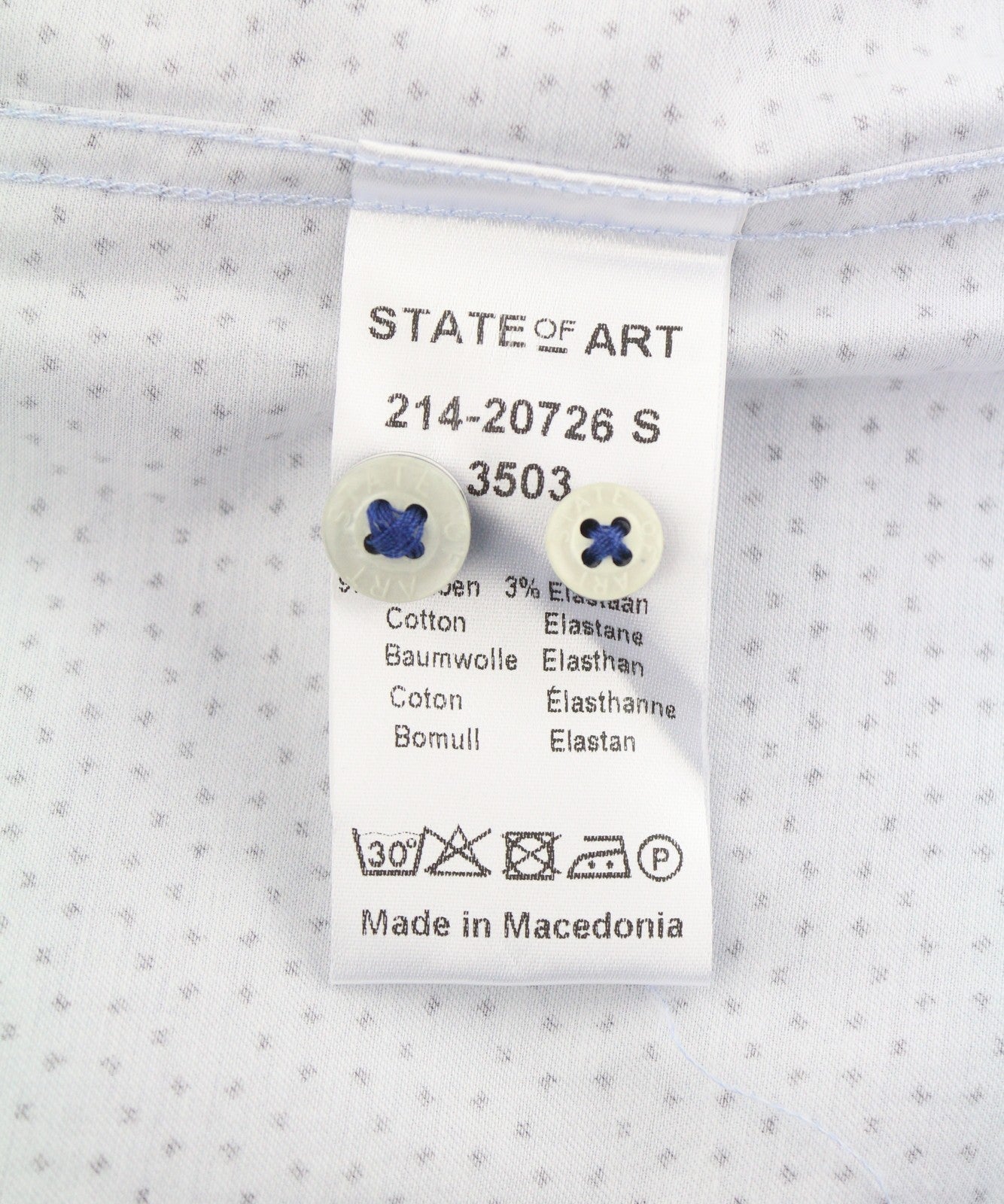STATE OF ART Men Shirt S Blue Patterned Satin-Fine Button Down Neck