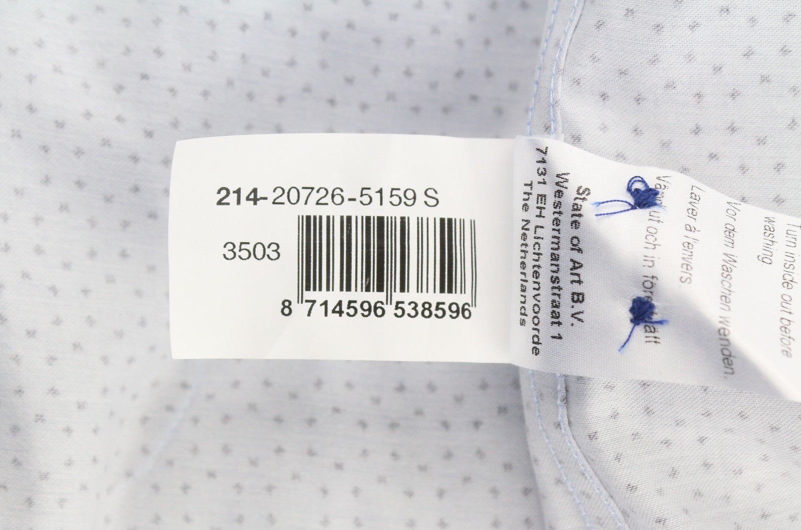 STATE OF ART Men Shirt S Blue Patterned Satin-Fine Button Down Neck