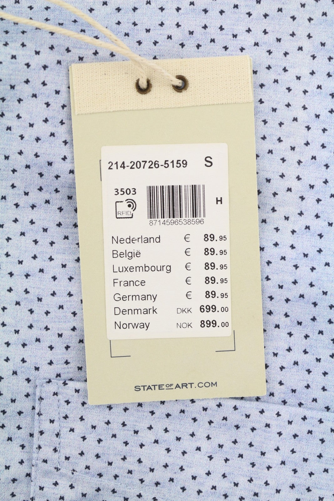 STATE OF ART Men Shirt S Blue Patterned Satin-Fine Button Down Neck
