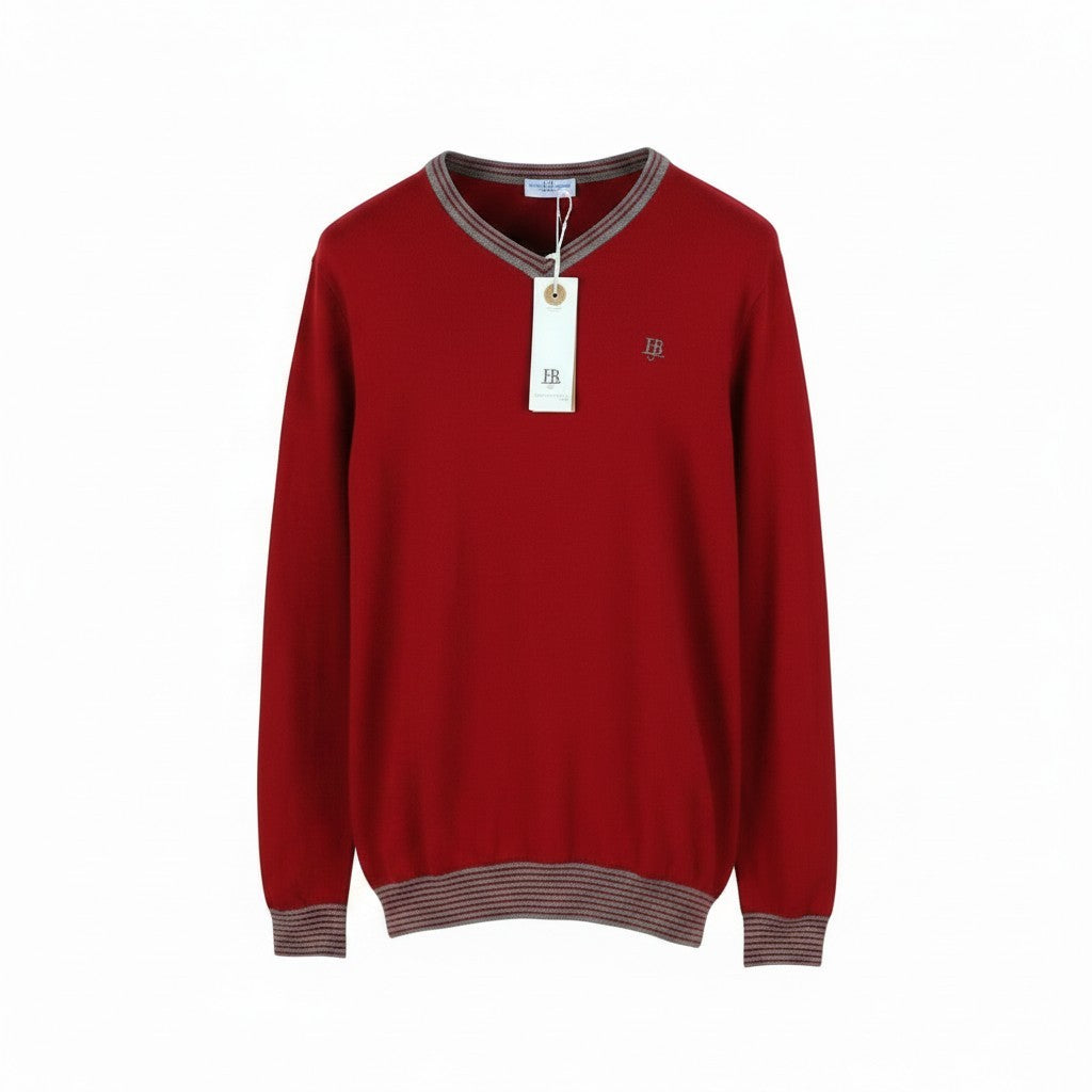 HARMONT & BLAINE Men Jumper XL Red Wool Blend Tight Knit Elbow Patches Pull On