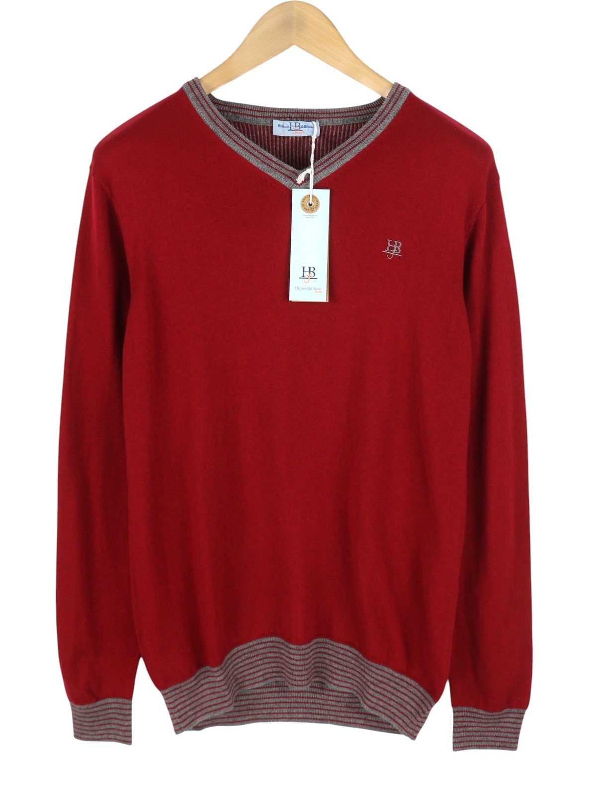HARMONT & BLAINE Men Jumper XL Red Wool Blend Tight Knit Elbow Patches Pull On