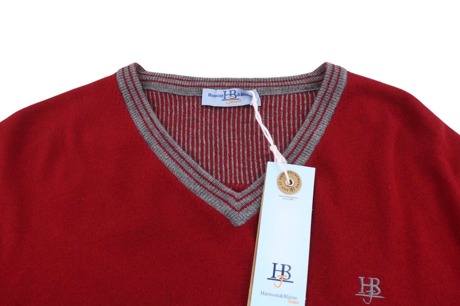HARMONT & BLAINE Men Jumper XL Red Wool Blend Tight Knit Elbow Patches Pull On