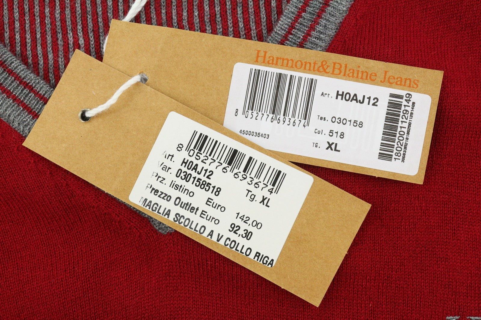 HARMONT & BLAINE Men Jumper XL Red Wool Blend Tight Knit Elbow Patches Pull On