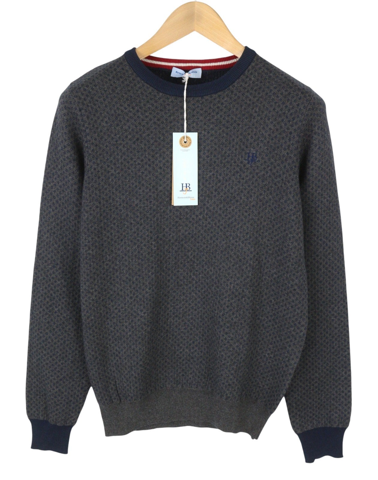 HARMONT & BLAINE Men Jumper L Grey Patterned Wool Cashmere Blend Knit Pull On