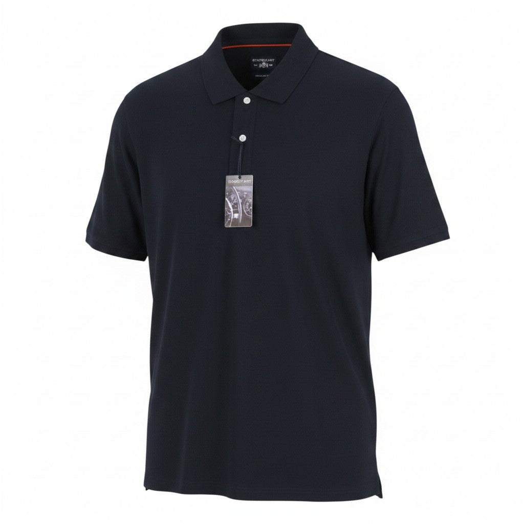 STATE OF ART Men Polos 3XL Dark Blue Half Button Neck Patch Pocket Short Sleeve