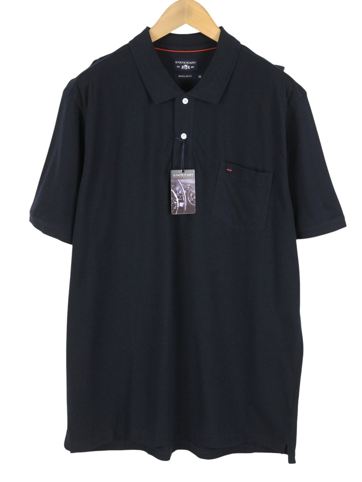 STATE OF ART Men Polos 3XL Dark Blue Half Button Neck Patch Pocket Short Sleeve