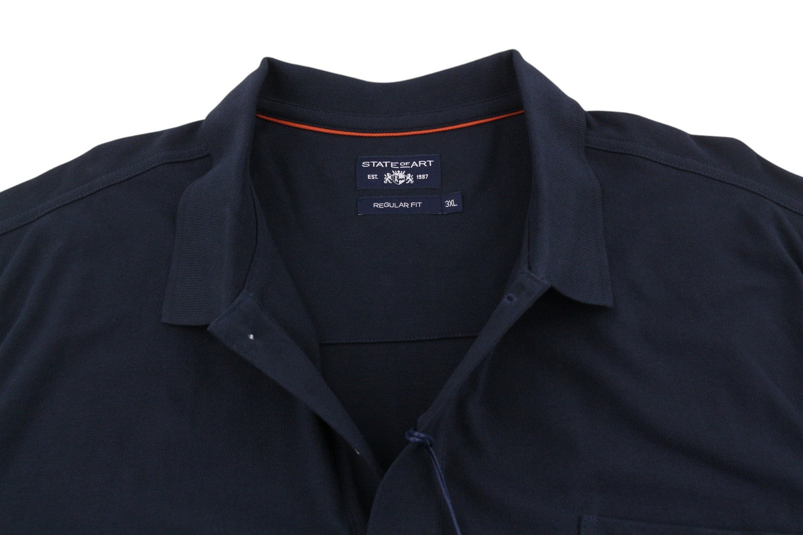 STATE OF ART Men Polos 3XL Dark Blue Half Button Neck Patch Pocket Short Sleeve