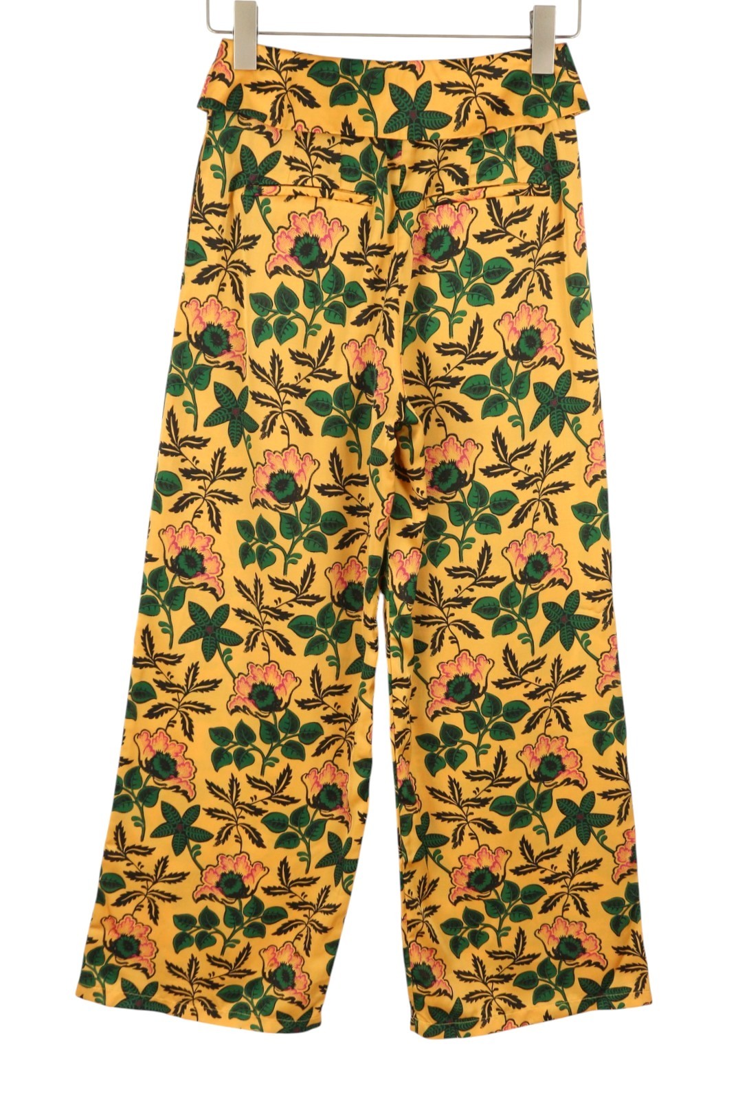 MAISON SCOTCH Women Trousers XS W26 Yellow Floral Print Pleated Flared Leg