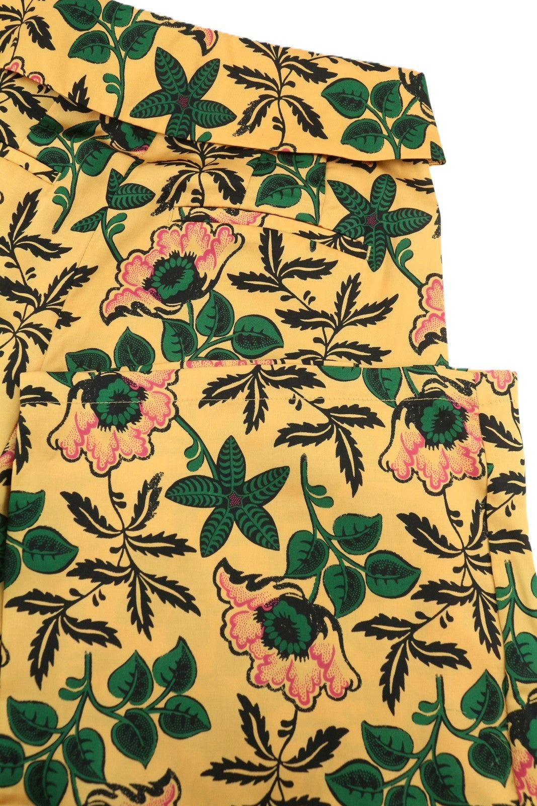 MAISON SCOTCH Women Trousers XS W26 Yellow Floral Print Pleated Flared Leg