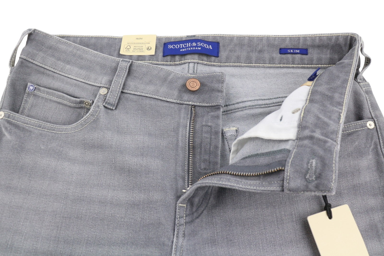 SCOTCH & SODA Skim Men Jeans W31/L32 Grey Whiskers Faded Skinny Fit