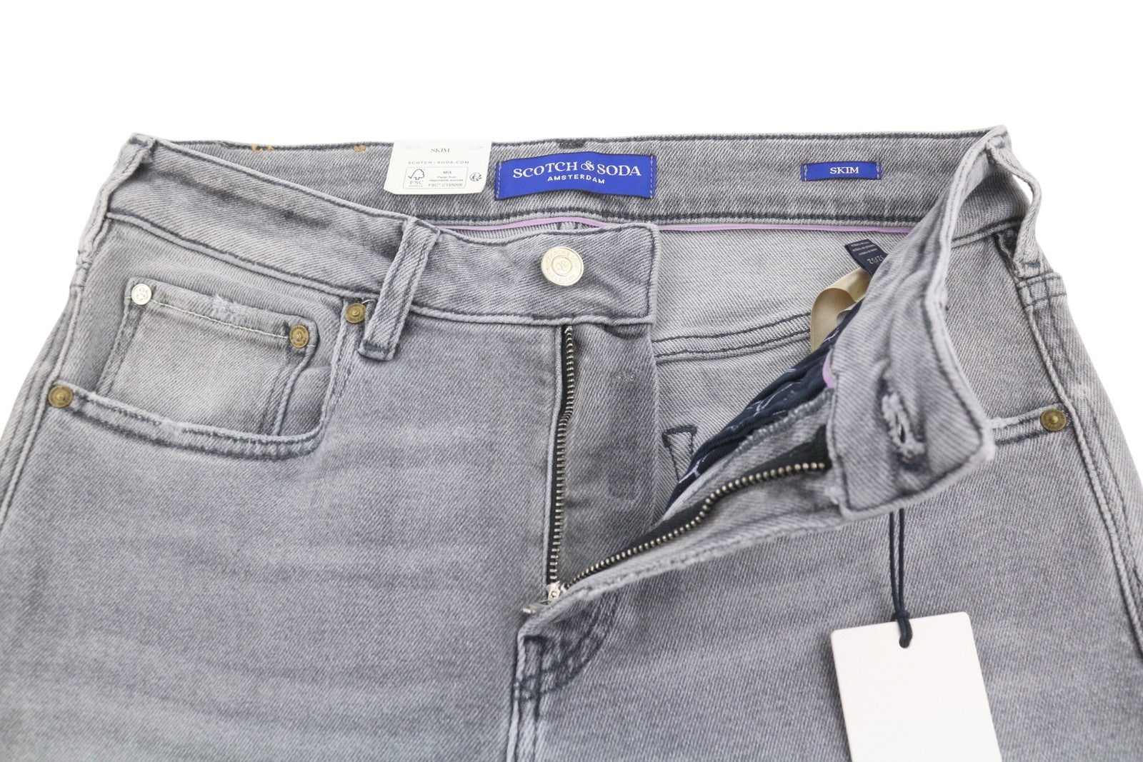 SCOTCH & SODA Skim Men Jeans W32/L32 Grey Whiskers Faded Skinny Fit