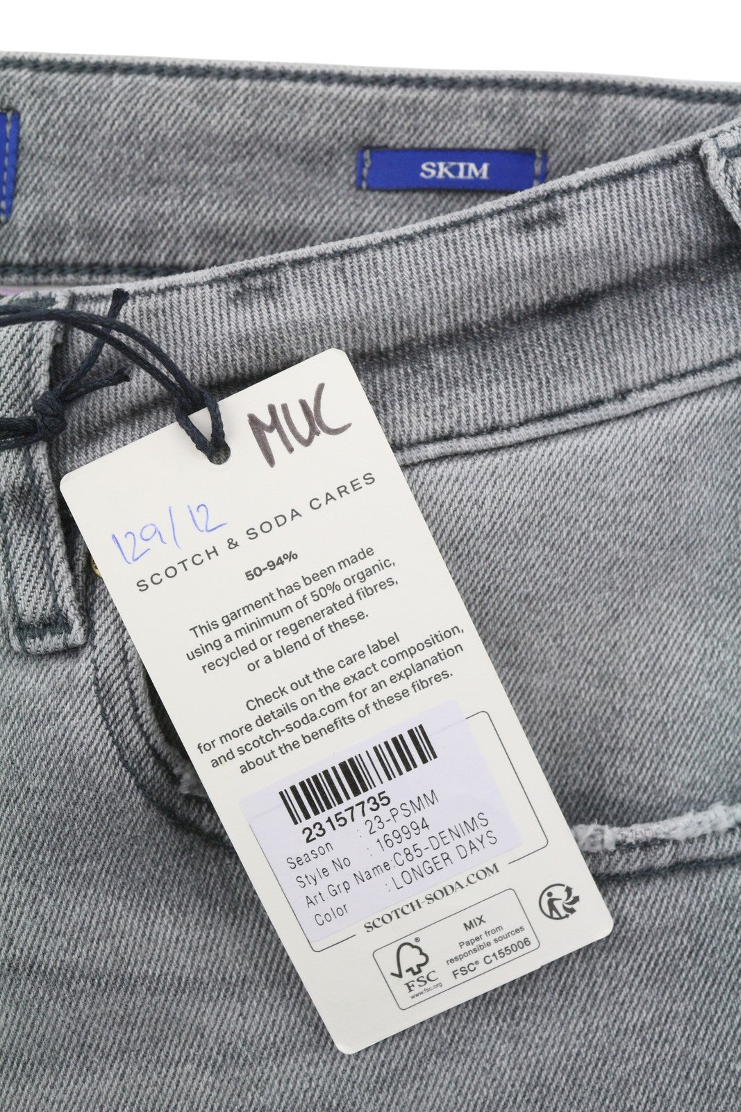 SCOTCH & SODA Skim Men Jeans W32/L32 Grey Whiskers Faded Skinny Fit