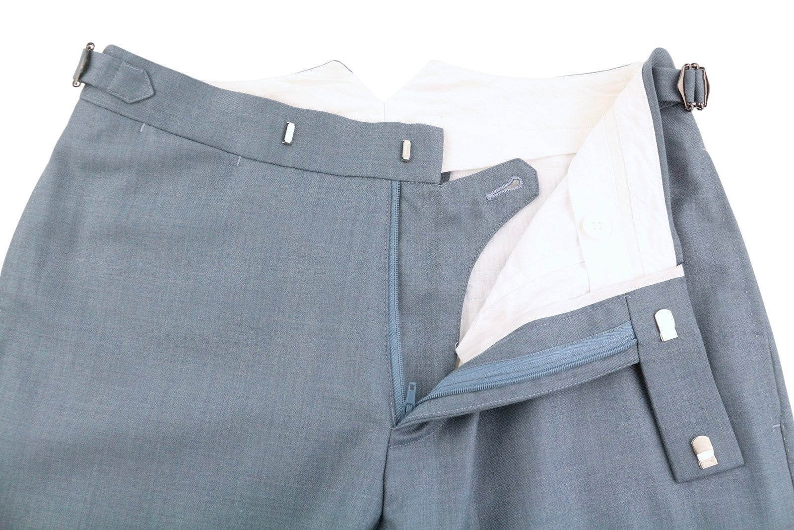 SUITSUPPLY Brescia Men Trousers UK34R Blue Wool Slim Tapered Zip Fly Side Adjust