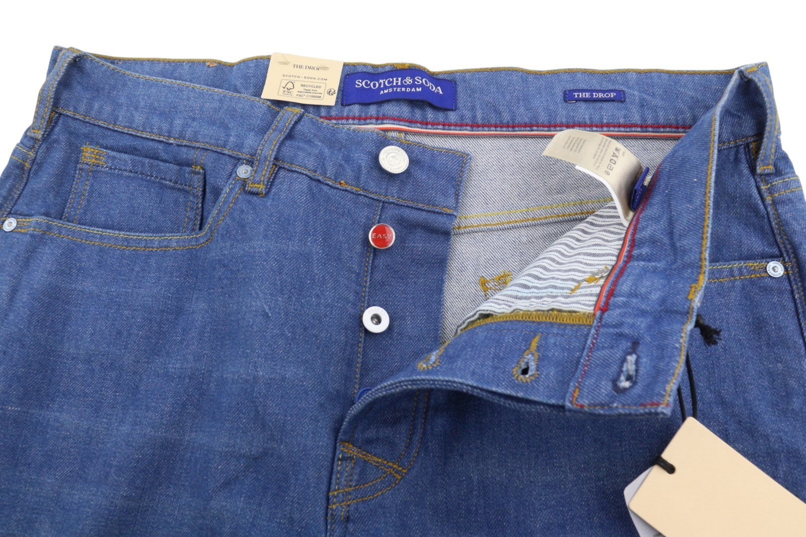 SCOTCH & SODA The Drop Men Jeans W32/L32 Blue Whiskers Faded Regular Tapered Fit